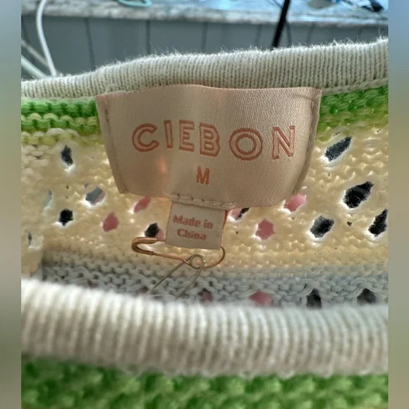 NWOT Ciebon Sahara Crochet Midi Sweater Dress - Green Multi - M - Picture 10 of 11